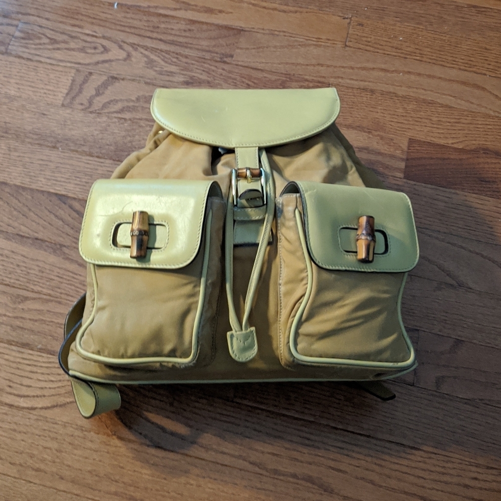 GUCCI Vintage Bamboo Nubuck Backpack - Daypack